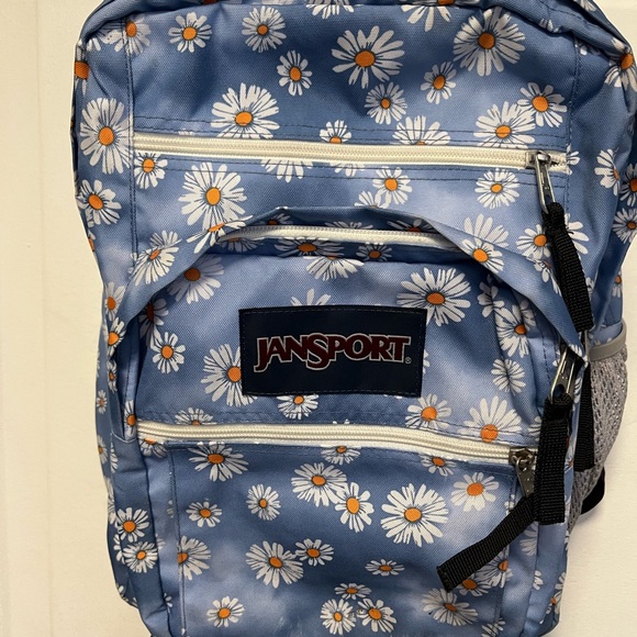 Jansport Blue Backpack with laptop padded compartment with Daisy Pattern - Picture 2 of 5